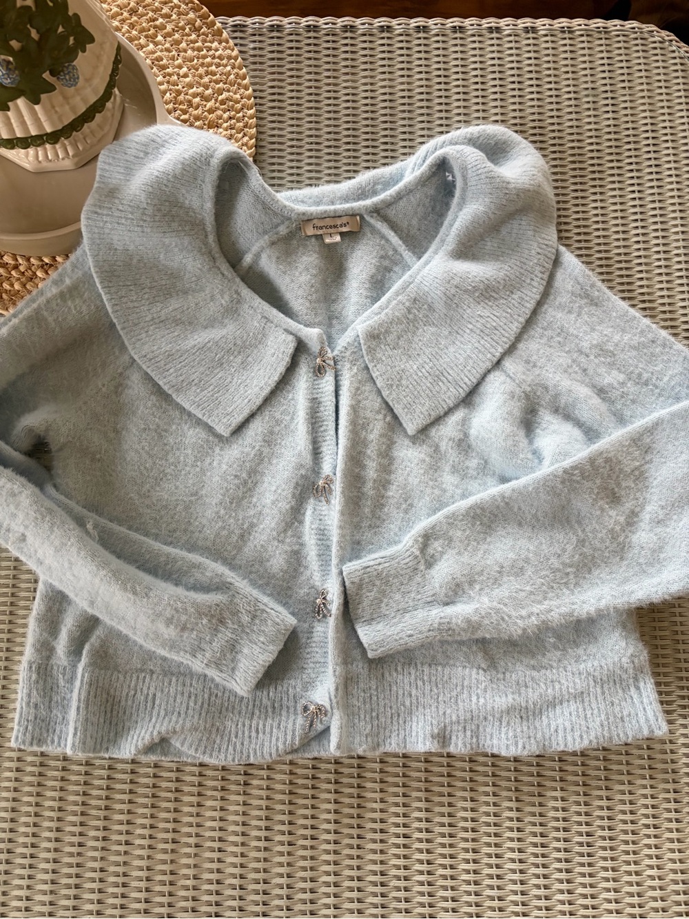 Francesca's Pale Blue Peter Pan Collar Button Cardigan